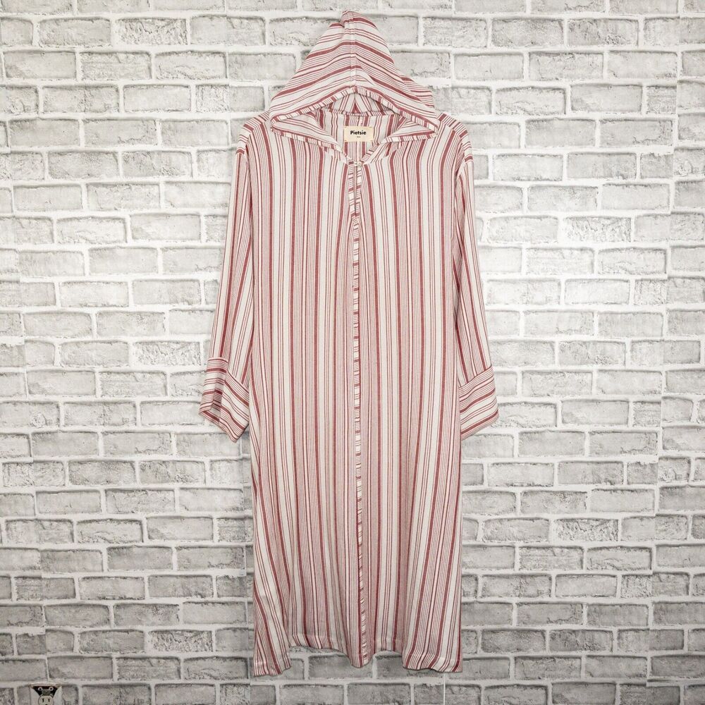 PIETSIE Women's Hoodie Caftan Dress Red Striped Size Small - Picture 6 of 11